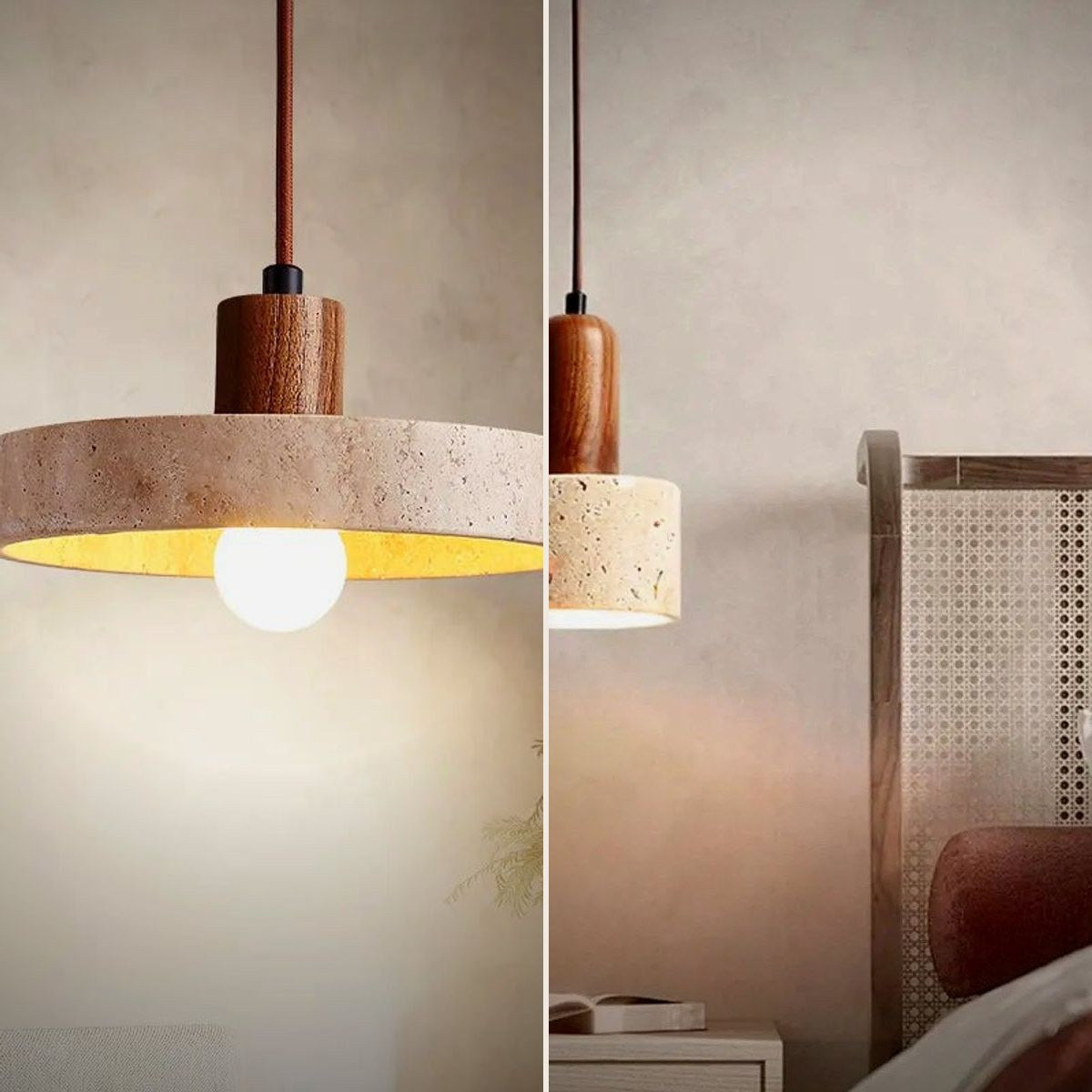 The Stone Pair Travertine Pendant Set